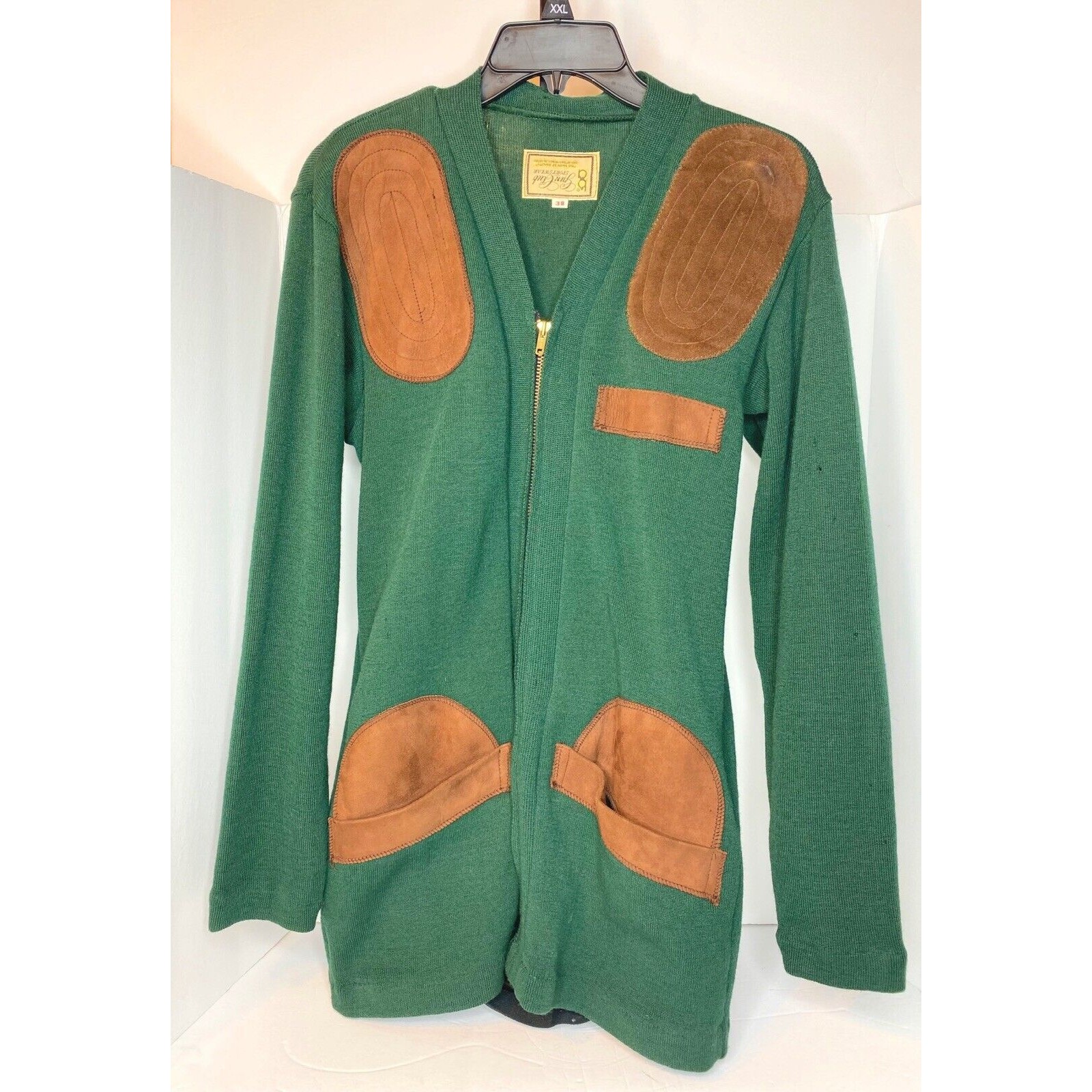 Vtg Bob Allen Gun Club Suede Shooting Hunting Sweater Green